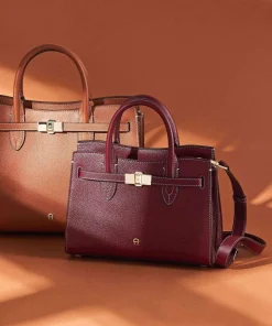 Farah M Handtasche genarbtes Rindsleder dunkelrot