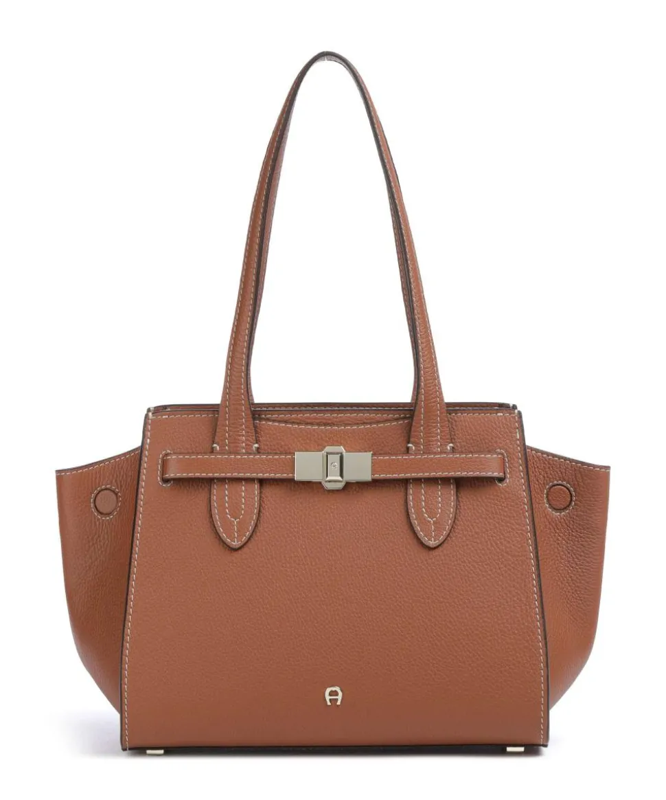 Farah M Schultertasche genarbtes Rindsleder braun