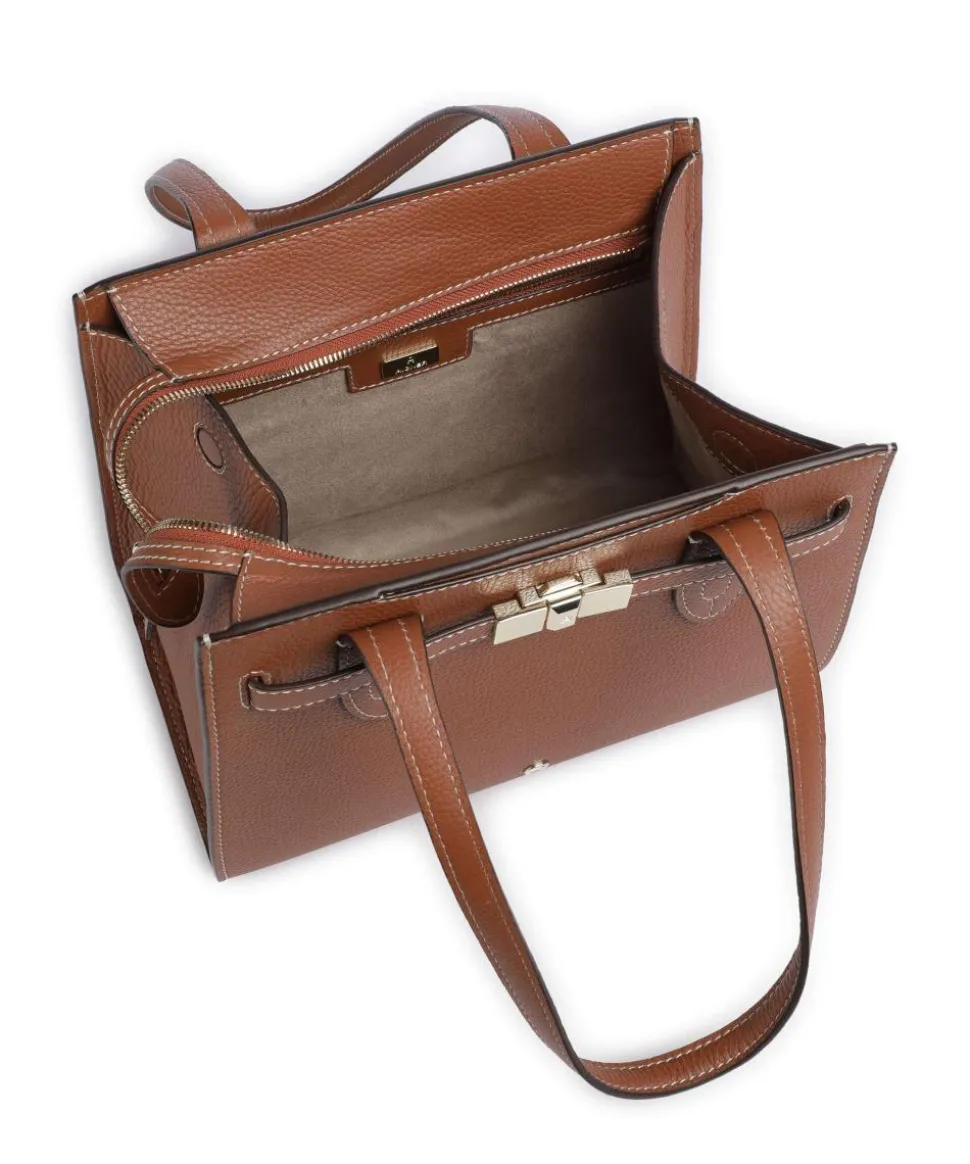 Farah M Schultertasche genarbtes Rindsleder braun