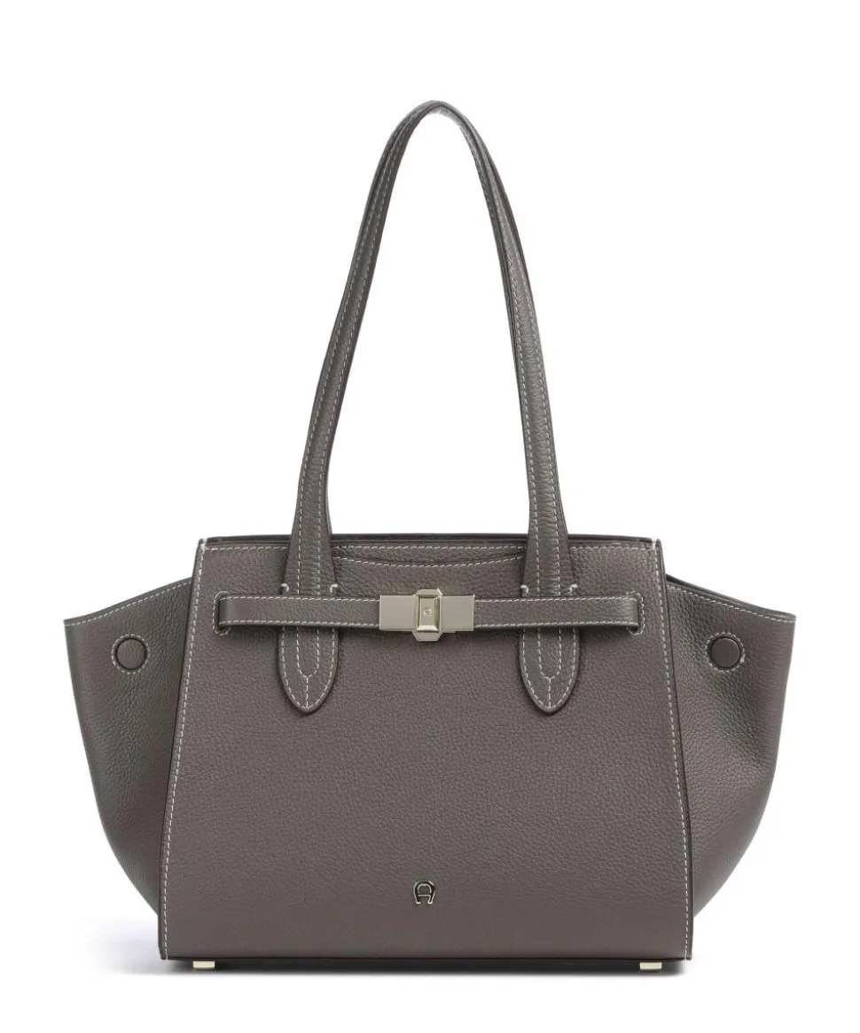 Farah M Schultertasche genarbtes Rindsleder taupe