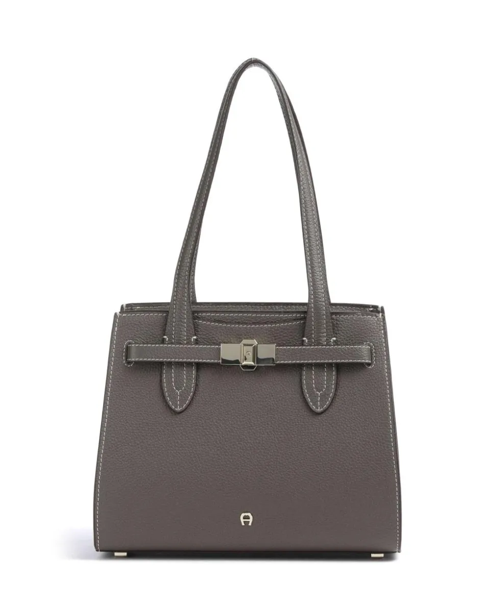 Farah M Schultertasche genarbtes Rindsleder taupe