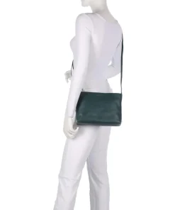 Fine Florence Umhängetasche fein genarbtes Leder petrol