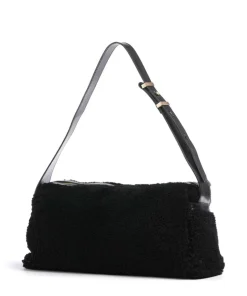 Flora Wow Schultertasche Fell, fein genarbtes Rindsleder schwarz