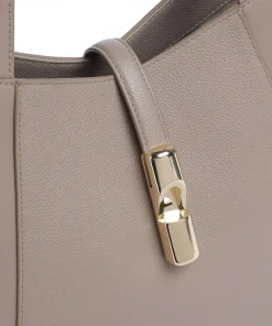 Goccia L Shopper genarbtes Leder taupe