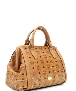Gold Visetos Handtasche Lederimitat cognac