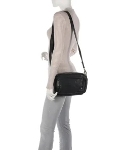 Golden Chic Umhängetasche fein genarbtes Leder schwarz