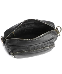 Golden Chic Umhängetasche fein genarbtes Leder schwarz