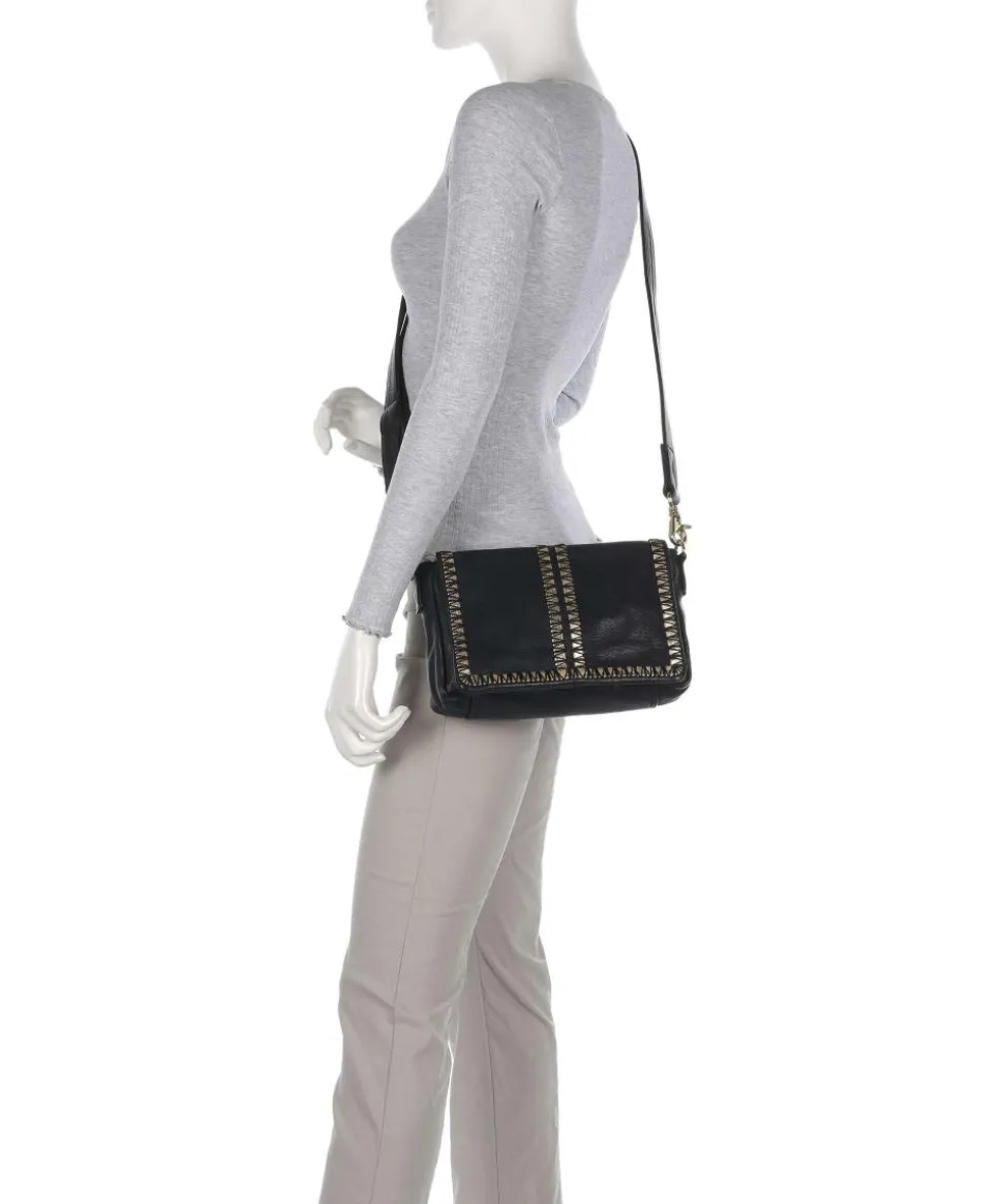 Golden Magic Umhängetasche genarbtes Leder schwarz