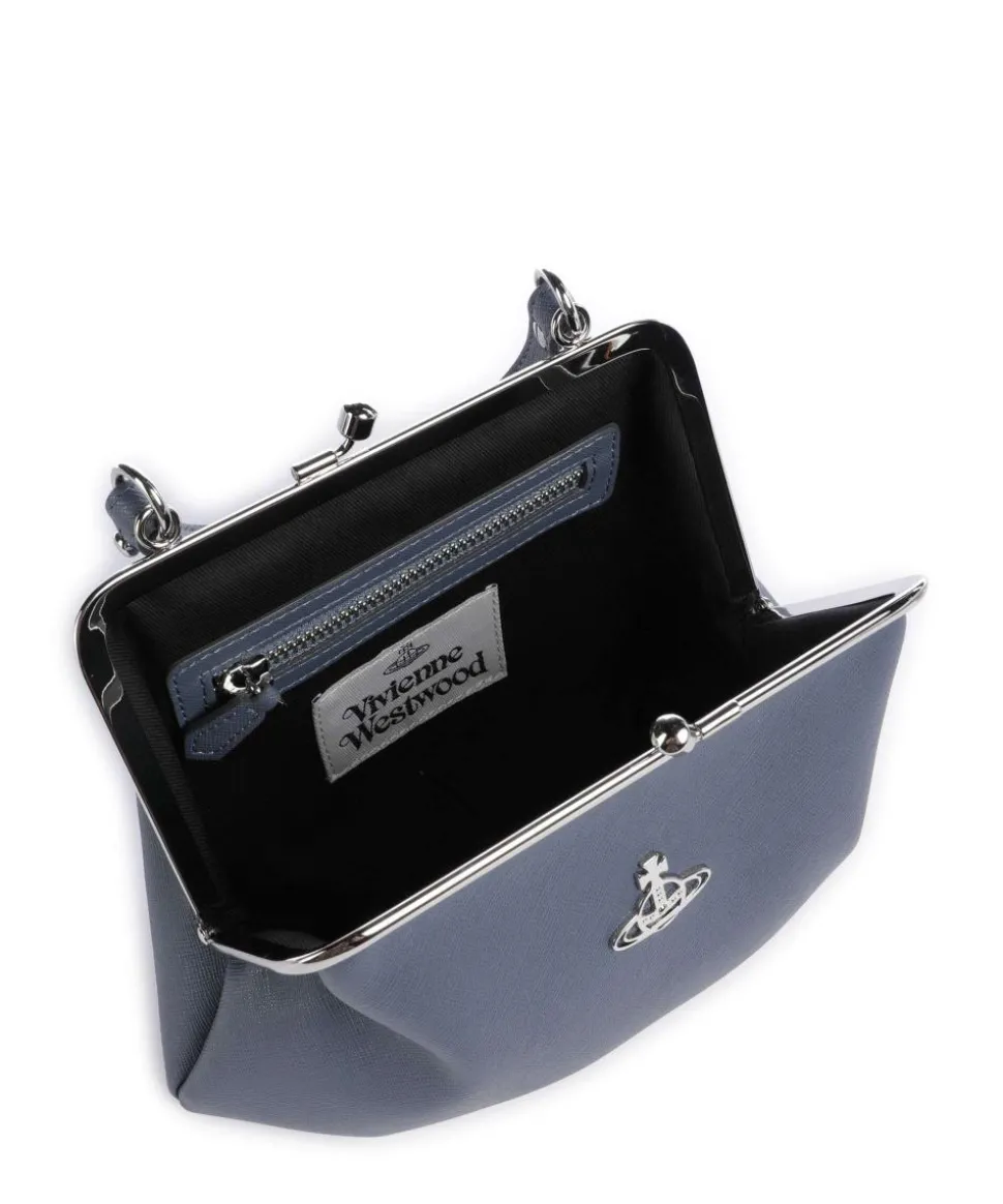 Granny Frame Saffiano Handtasche Lederimitat blaugrau