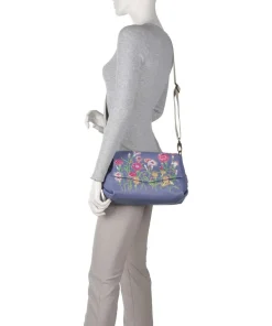 Guadalupe Nihan Schultertasche genarbtes Kalbsleder blau