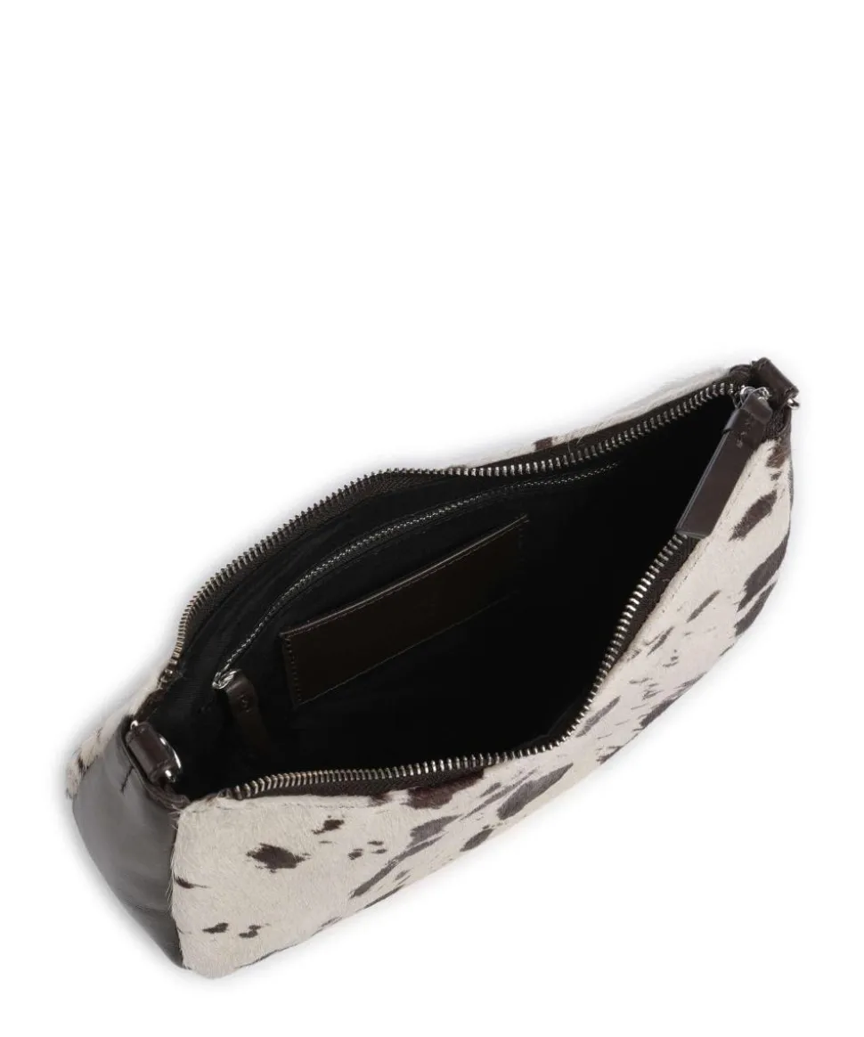 Helia Schultertasche Fell, fein genarbtes Rindsleder weiß/schwarz