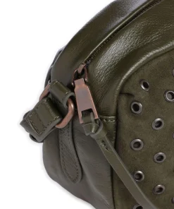 Hey You Rock Umhängetasche genarbtes Leder, aufgerautes Leder olivgrün