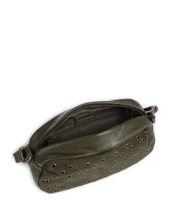 Hey You Rock Umhängetasche genarbtes Leder, aufgerautes Leder olivgrün