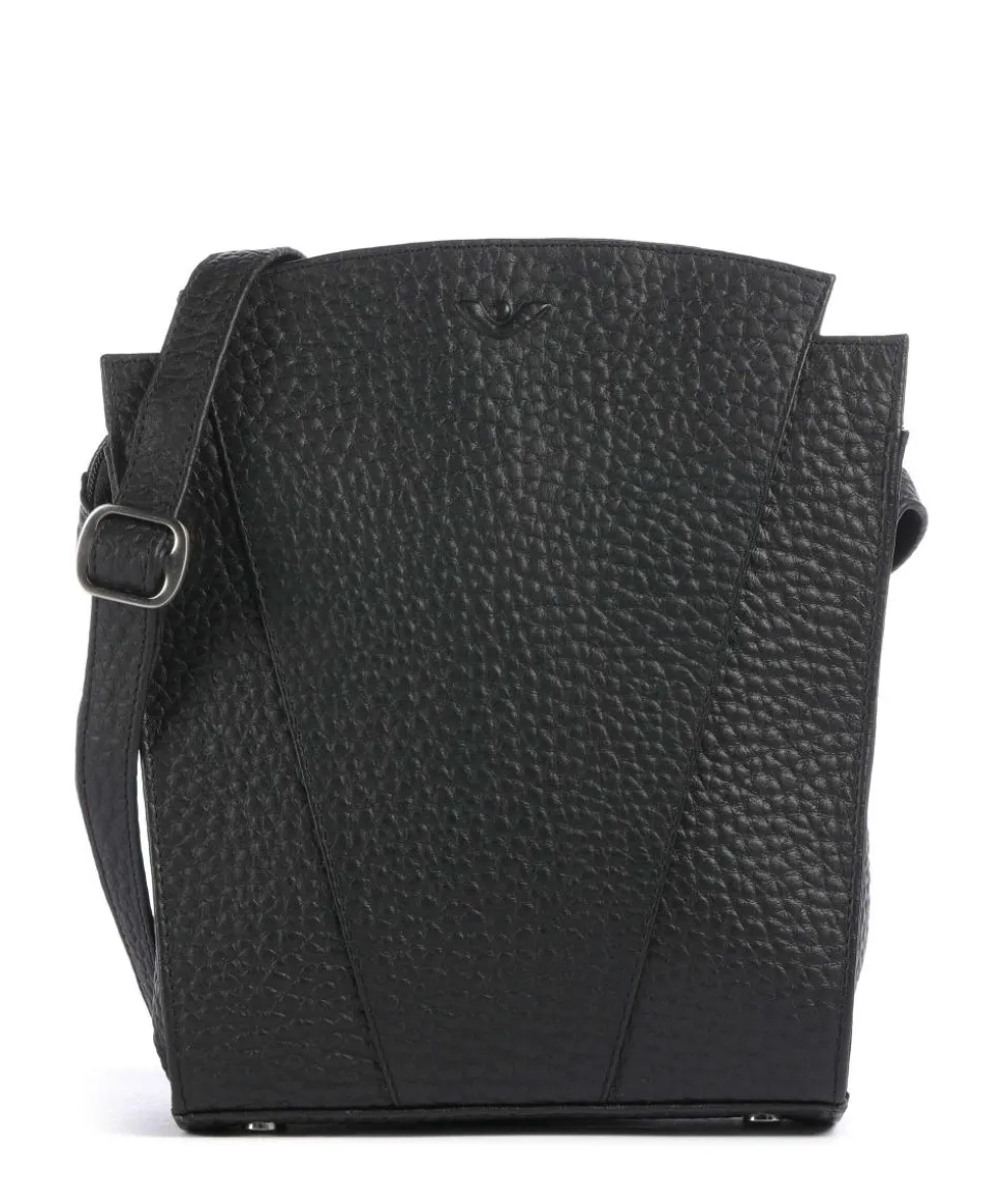 Hirsch Darlene Umhängetasche genarbtes Leder schwarz