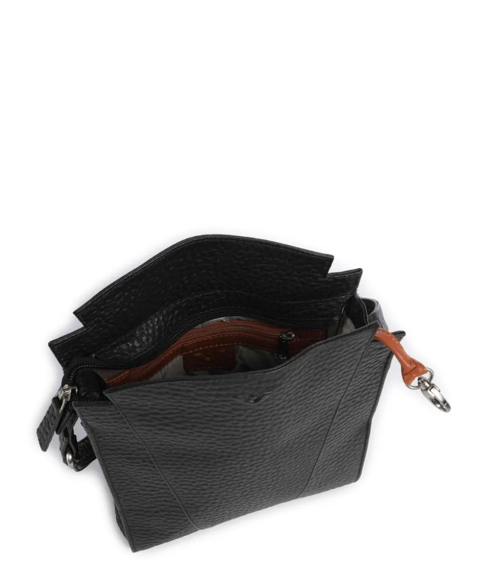 Hirsch Darlene Umhängetasche genarbtes Leder schwarz