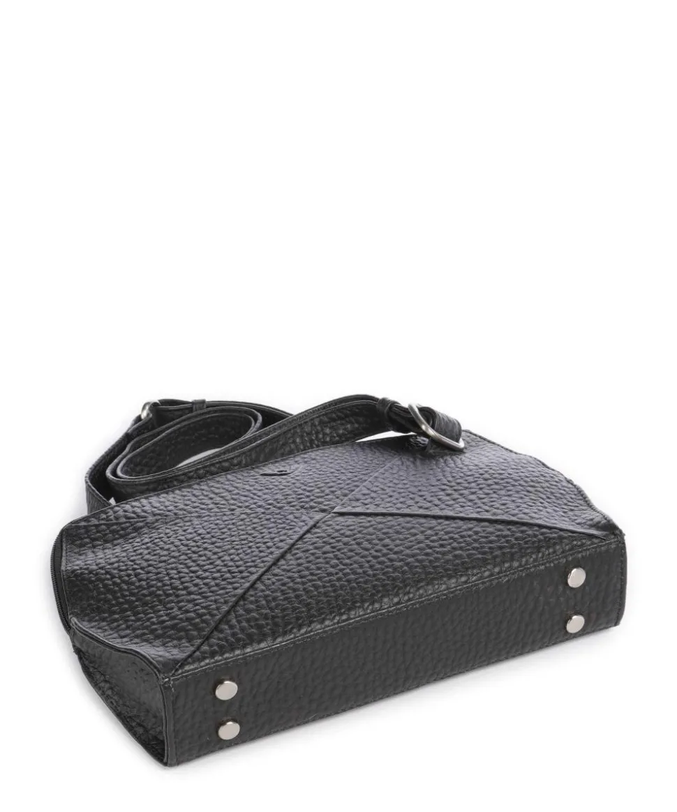 Hirsch Fietke Umhängetasche genarbtes Leder schwarz