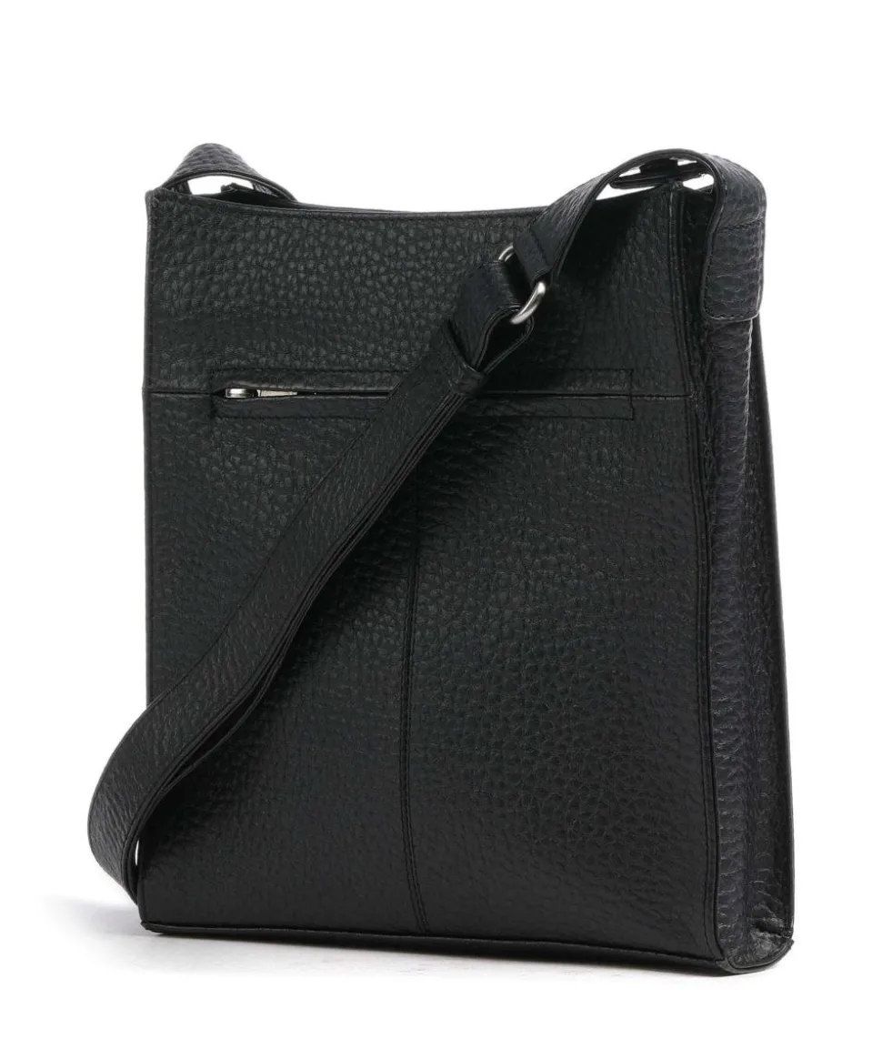 Hirsch Flora Umhängetasche genarbtes Leder schwarz