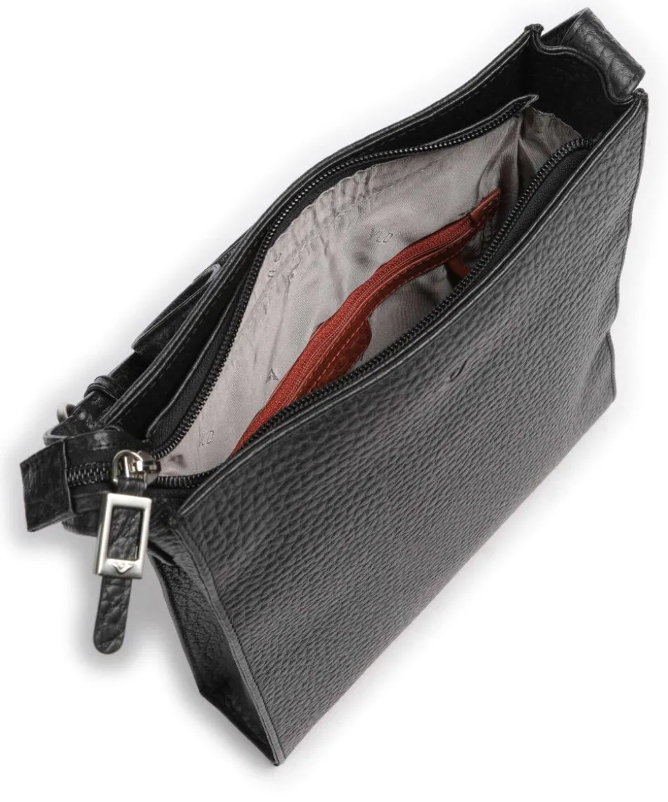 Hirsch Flora Umhängetasche genarbtes Leder schwarz