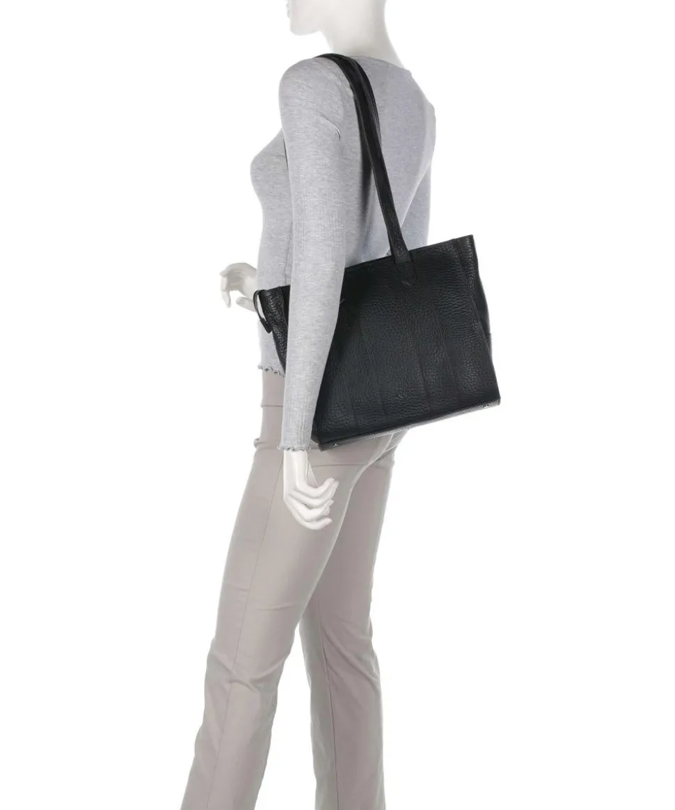 Hirsch Mandira Schultertasche genarbtes Leder schwarz