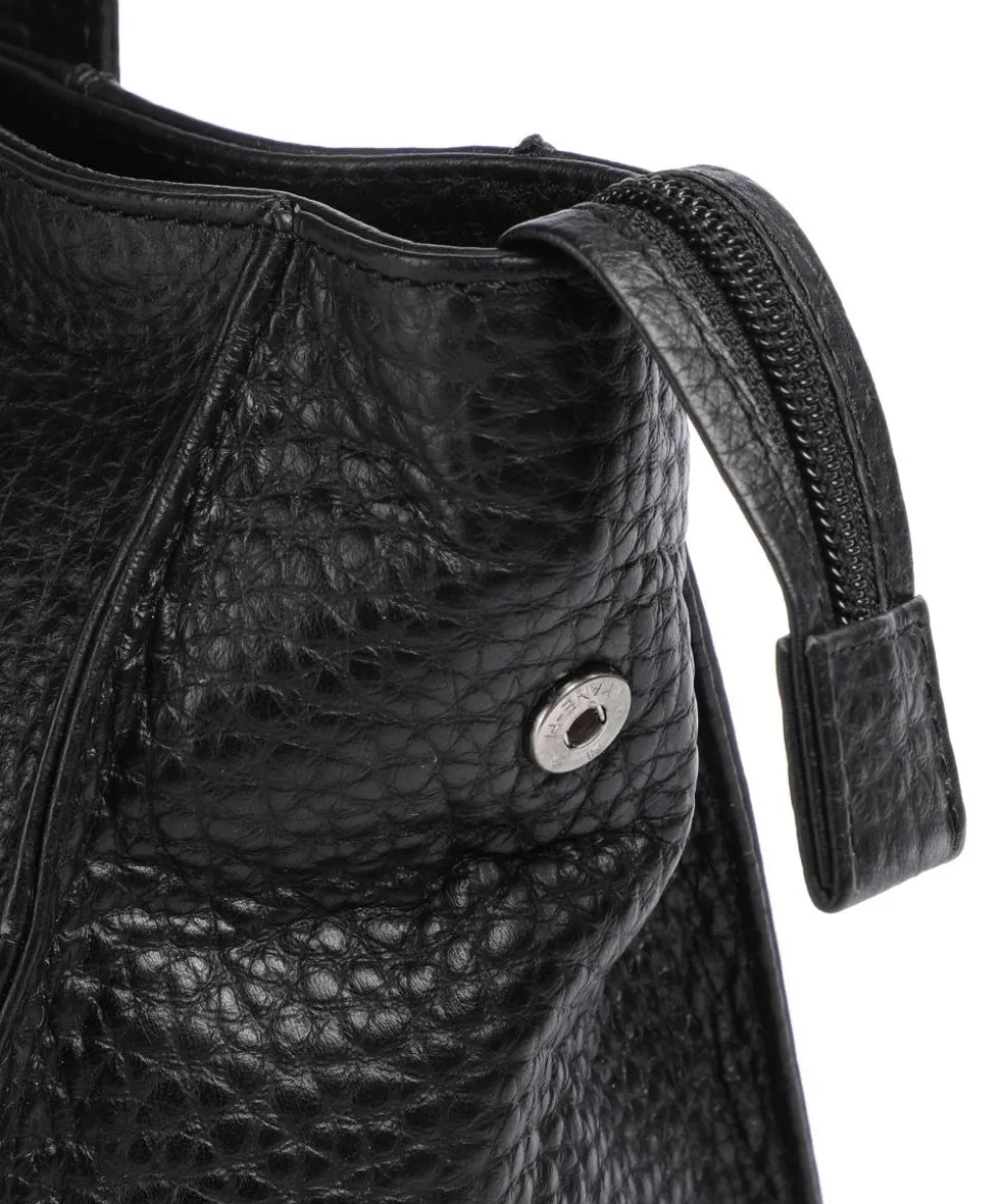 Hirsch Mandira Schultertasche genarbtes Leder schwarz