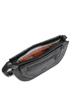 Hirsch Marina Umhängetasche genarbtes Leder schwarz