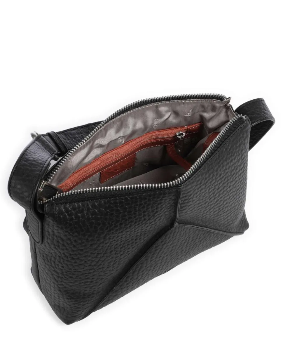 Hirsch Maud Umhängetasche genarbtes Leder schwarz