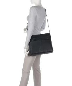 Hirsch Pita Umhängetasche genarbtes Leder schwarz