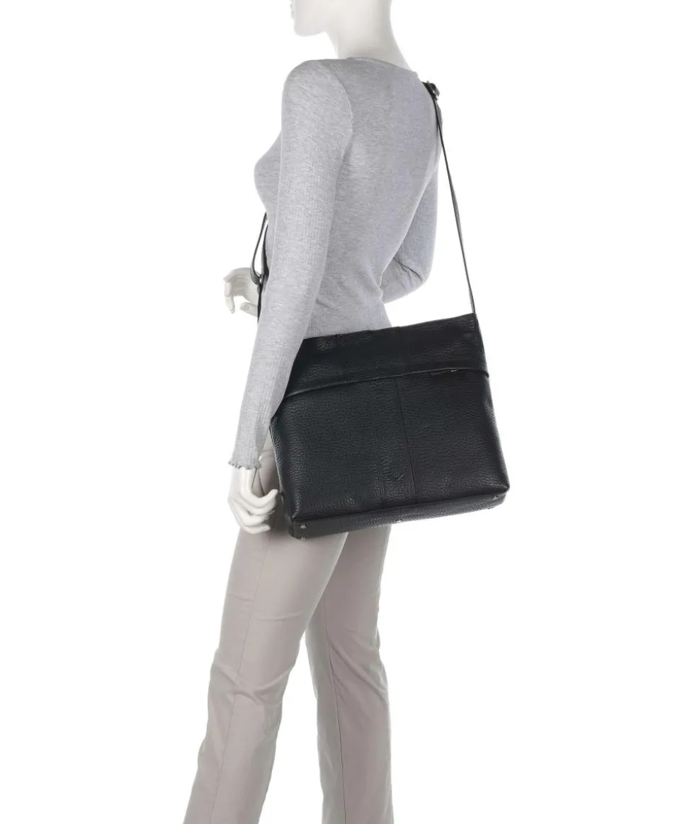 Hirsch Pita Umhängetasche genarbtes Leder schwarz