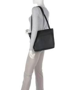 Hirsch Quila Schultertasche genarbtes Leder schwarz