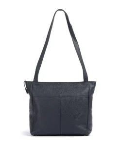 Hirsch Quila Schultertasche genarbtes Leder graublau