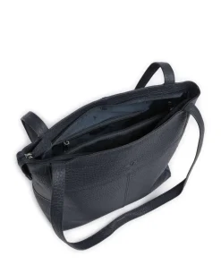 Hirsch Quila Schultertasche genarbtes Leder graublau