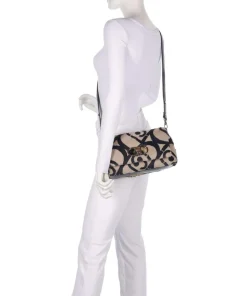 Icon M Schultertasche Kunstfell beige/schwarz