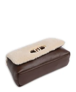 Icon M Schultertasche Lederimitat, Kunstfell beige/braun