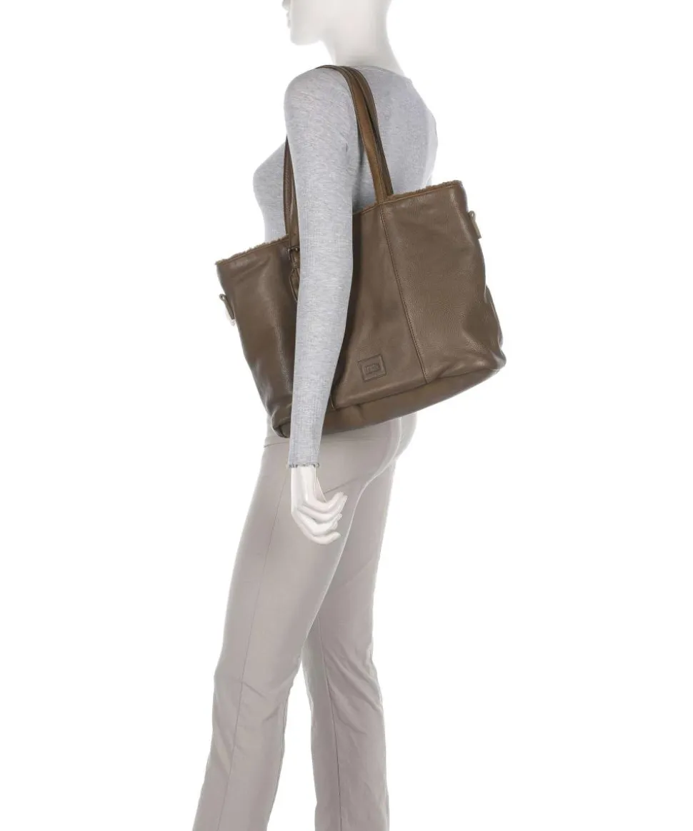 Inside Out Shopper genarbtes Leder olivgrün