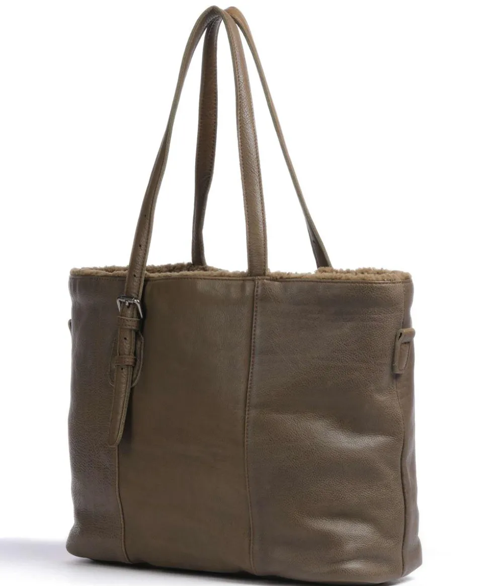 Inside Out Shopper genarbtes Leder olivgrün