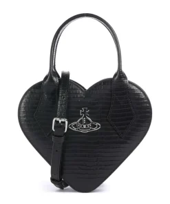 Josephine Heart Embossed Croc Mini Handtasche geprägtes Kalbsleder schwarz