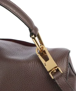 Liya Handtasche genarbtes Leder dunkelbraun