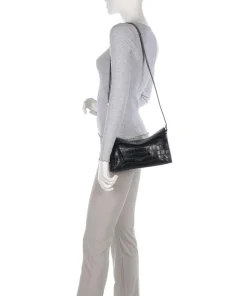 Lora Croco S Umhängetasche geprägtes Leder schwarz