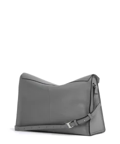Lora Small Pebble M Schultertasche genarbtes Rindsleder grau