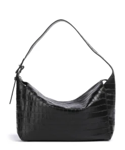 Lou 2 New Croco M Beuteltasche genarbtes Leder schwarz