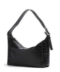 Lou 2 New Croco M Beuteltasche genarbtes Leder schwarz