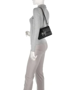 Love One Mini Schultertasche fein genarbtes Leder schwarz