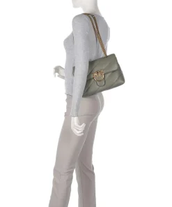 Love Puff Classic Schultertasche Schafsleder graugrün