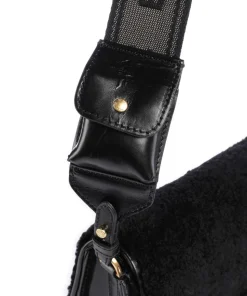 Lucrezia Wow Umhängetasche fein genarbtes Rindsleder, Fell schwarz