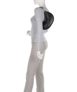 Maheki Schultertasche geprägtes Rindsleder schwarz