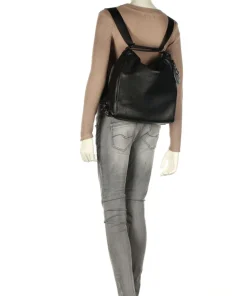 Mellow Leather Rucksack-Tasche genarbtes Kalbsleder schwarz