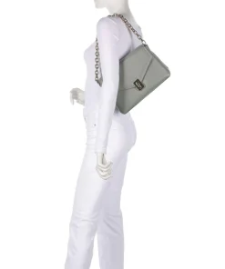 Meridiana M Schultertasche fein genarbtes Kalbsleder graugrün