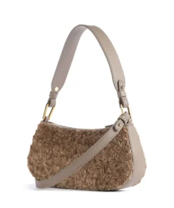 Merveille Astrakan Schultertasche genarbtes Rindsleder, Kunstfell taupe