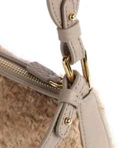 Merveille Astrakan Schultertasche genarbtes Rindsleder, Kunstfell taupe