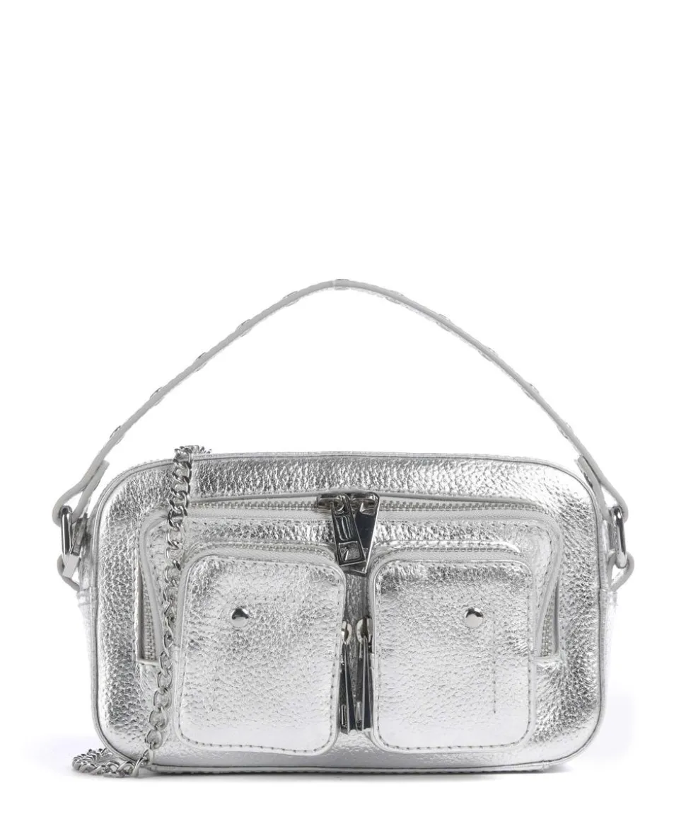 Metallic Helena Umhängetasche genarbtes Leder silber